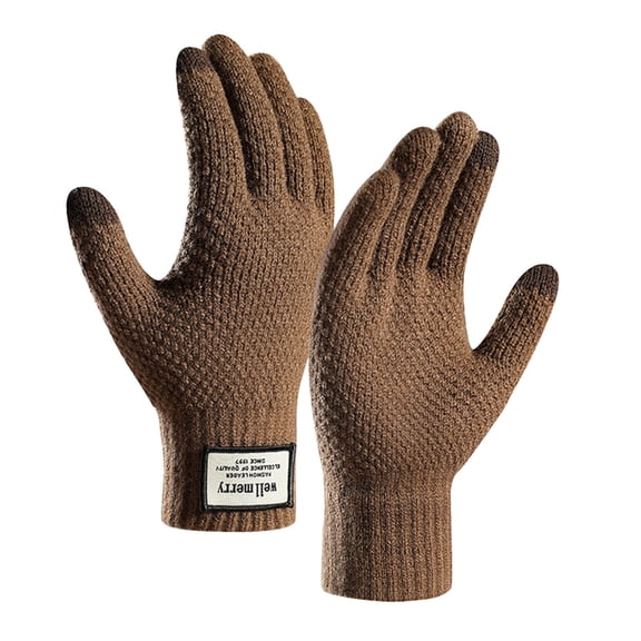 CUZIBR Snow Gloves Knitted Wool Warm Screen Gloves Striped Plaid Solid Color Fuzzy Thick Thermal Windbreaker Mitten For Cold Weather