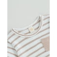 thumbnail image 6 of FEORJGP Toddler Baby Boys Girls Summer Waffle Clothes Infant 0-2Y Short Sleeve T-Shirt Round Neck Shirt Stripe Print Tops with Drawstring Shorts Little Kids 2Pcs Loose Casual Outfit, 6 of 9