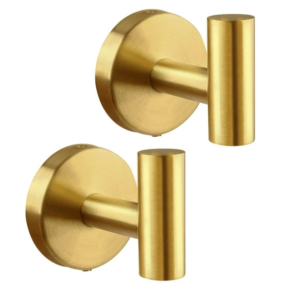 2 Pack Towel Hooks, Gold SUS304 Stainless Steel Coat Robe Clothes Hook Modern Wall Hook Holder for Bathroom Kitchen Garage Hotel Wall Mounted