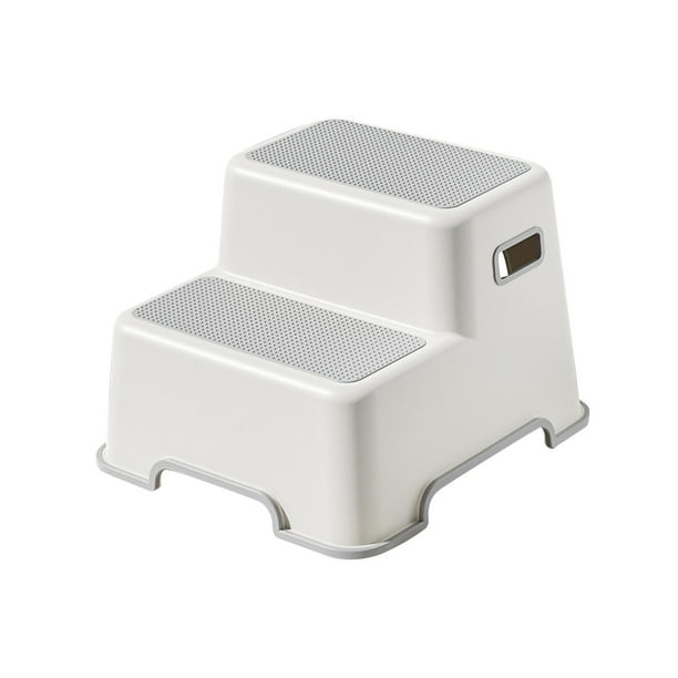 Taburete infantil con escalón, patas de goma gruesas, refuerzos y antivuelco para baño. Gris