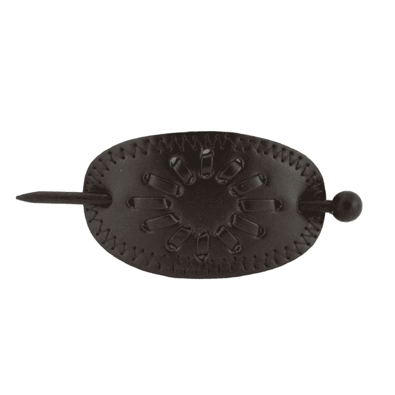 Pastel Leather With Wood Slide Stick Oval Hair Pin Barrette (Dark Brown)
