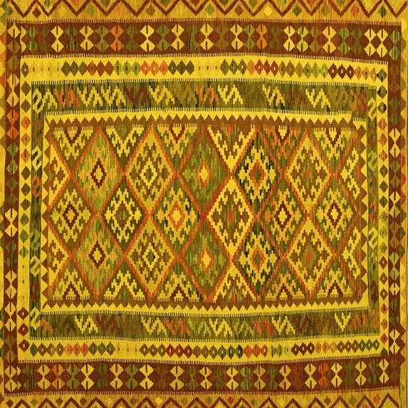 Ahgly Company Machine Washable Indoor Square Southwestern Yellow Country Area Rugs, 7' Square