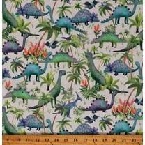 Cotton Dinosaurs Dinos Extinct Animals Birds Plants Landscapes Kids Cream Cotton Fabric Print by the Yard (DINO-CD2426-CREAM)