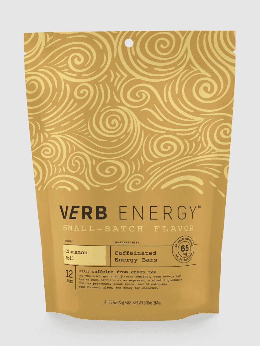 Verb Energy Caffeinated Bars, Cinnamon Roll 12ct pouch