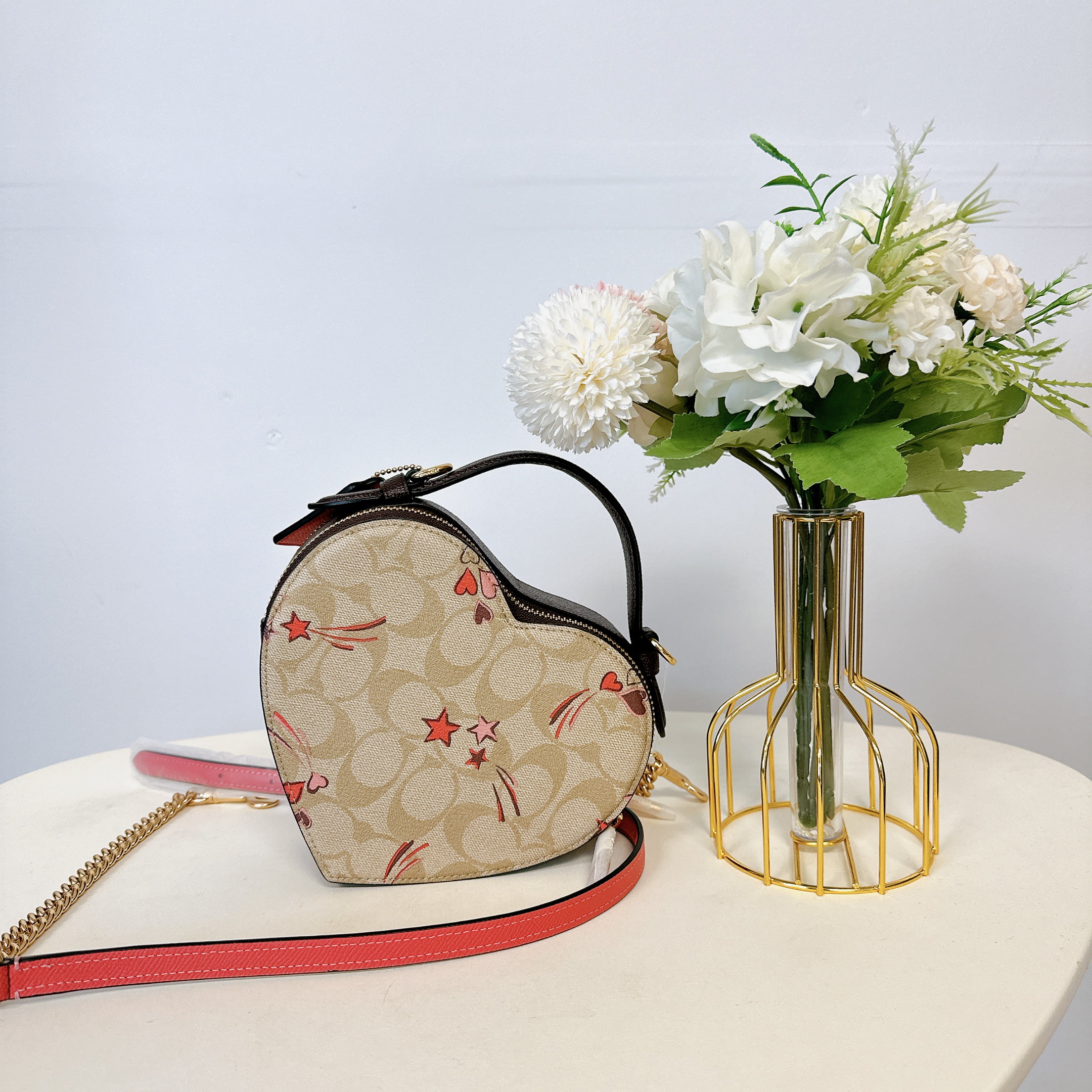 Coach Bags | Coach Heart Crossbody in Signature Canvas with Heart and Star Print | Color: Pink/Tan | Size: Os | Christyfresh's Closet
