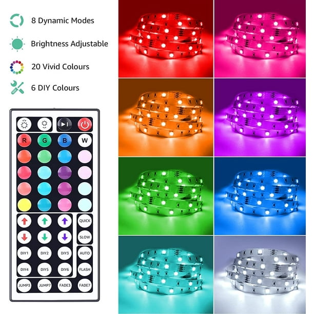6M LED Strip Light, RGB LED Strip with Remote Control, Colour Changing LED  Lights for Bedroom Kitchen Kids Room Ceiling and More, 6 Meter,  Non-Waterproof 