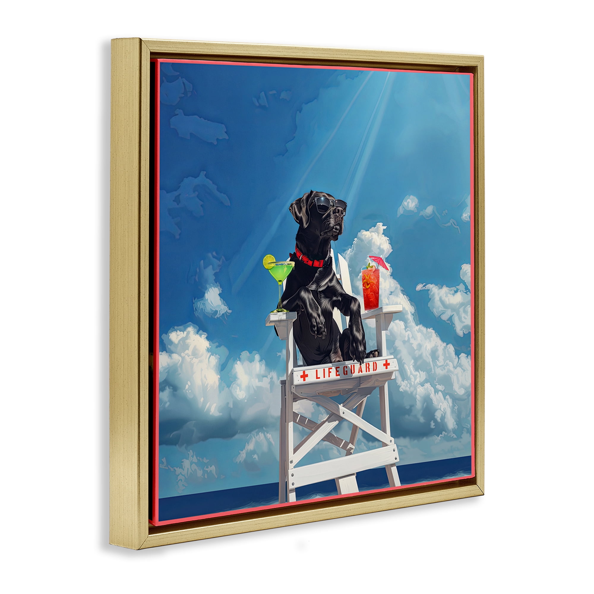 Stupell Industries Guard Dog Lifeguard Nautical & Beach Painting Gold Floater Framed Canvas Art Print Wall Art, 18 x 18