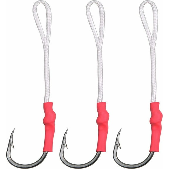 50PCS Stainless Steel Assist Hooks Jigging Fishing Hook with PE Line 1/0-10/0