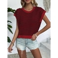 thumbnail image 5 of Womens Crew Neck Casual Sweater Short Sleeve Trendy Spring Summer Top Comfortable Pullover Red Black L, 5 of 5