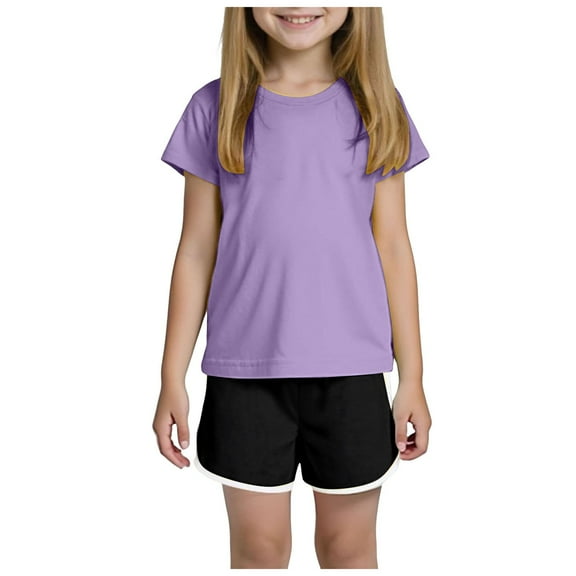 XZNPDUCQ Toddler Baby Girl Summer Clothes Set Outfit Short Sleeve T-Shirt and Shorts 2Pcs Suit for Girls Short T-shirt Sets 4-5 Years Purple