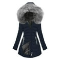 thumbnail image 3 of Women Puffer Jacket with Long Faux-Fur Trim Hood, Thick Plush Fleece Lined Zip Hooded Winter Mid Long Down Coat (3XL, Green), 3 of 5