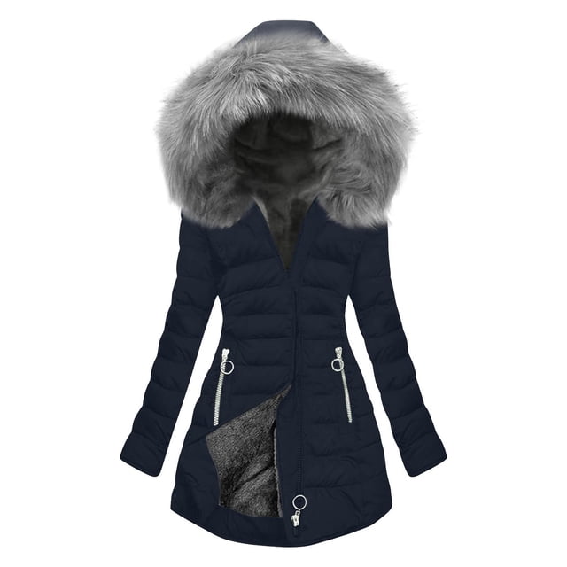 Puntoco Chaqueta De Algodón Acolchada Con Capucha Y Bolsillos Con Cremallera Y Manga Larga De Color Liso A La Moda Para Mujer