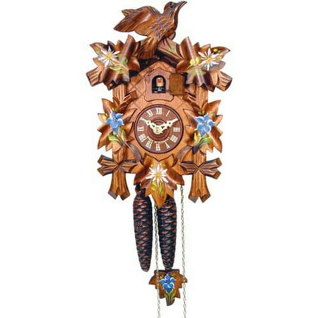 9 In. 5 Leaf with Blue Flowers and Edelweiss Cuckoo Clock
