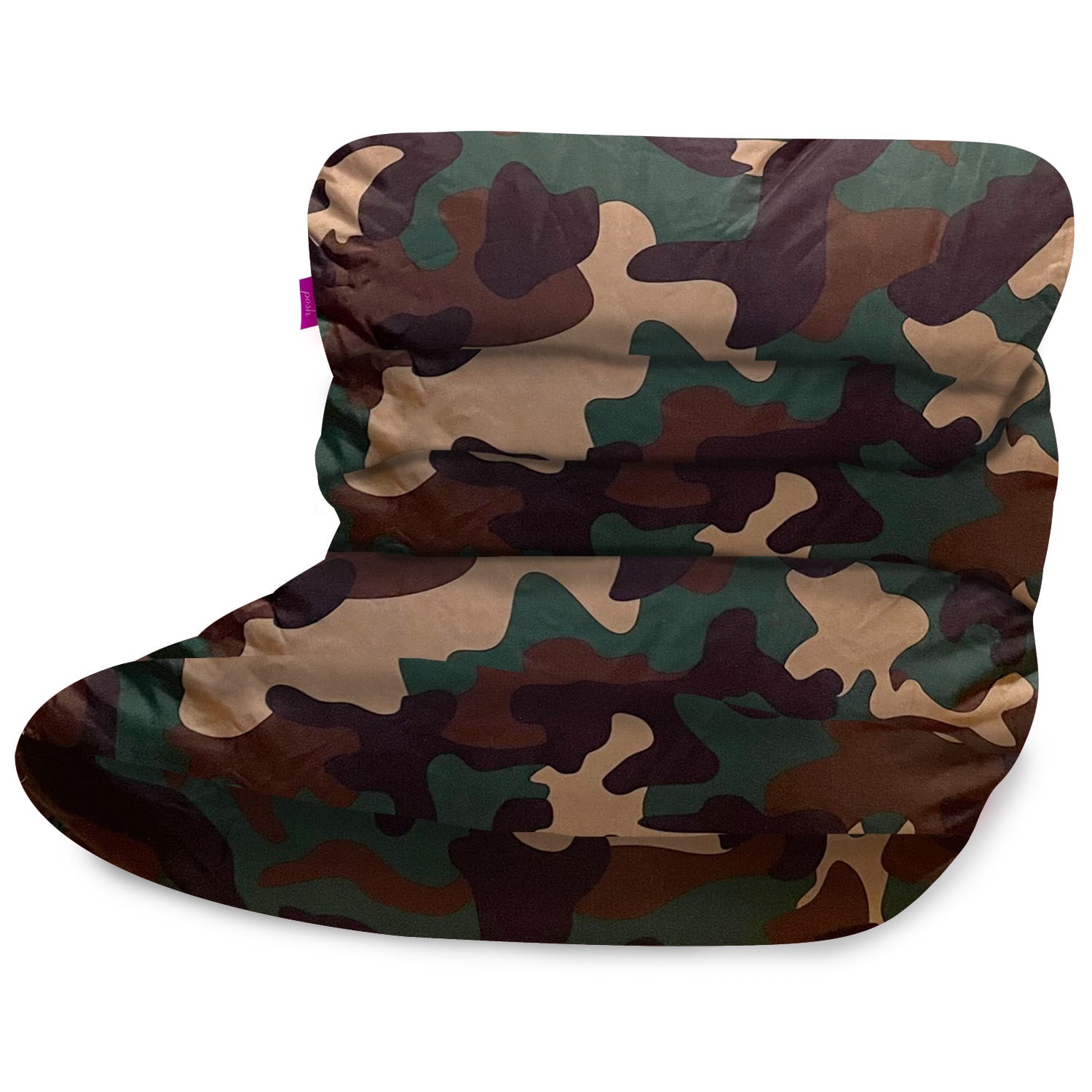 Posh Creations Structured Comfy Bean Bag Chair, Laguna Lounger, Nylon - Camo Green
