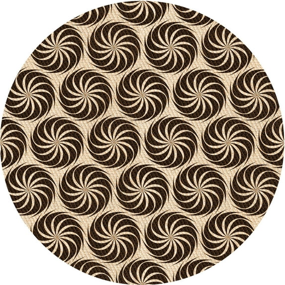 Ahgly Company Indoor Round Patterned Black Bean Brown Area Rugs, 5' Round
