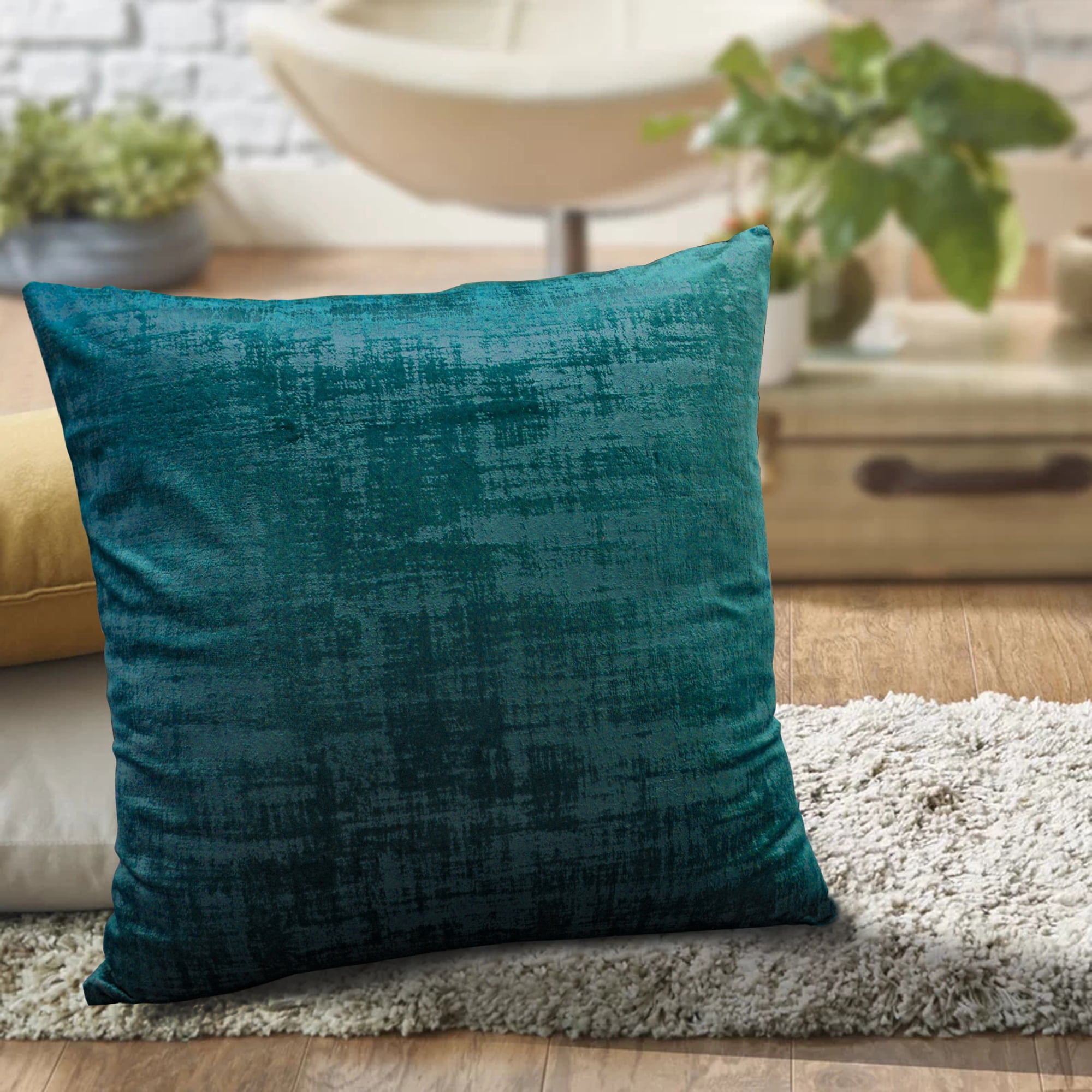 Home Soft Things Textured Velvet 4 Piece Throw Pillow Cover Set - Deep Teal - 20" x 20"