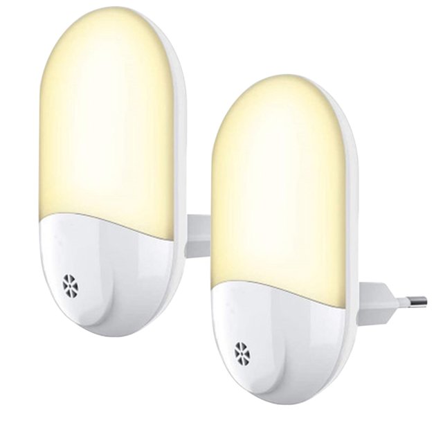Paquete de 2 luces nocturnas que se conectan a la pared con sensor de fotocélula de atardecer a amanecer, luz nocturna para bebés, ideal para niños, dormitorio infantil, baño, cocina, pasillo, escaleras, etc. Zhivalor OTTO-HJW-0604