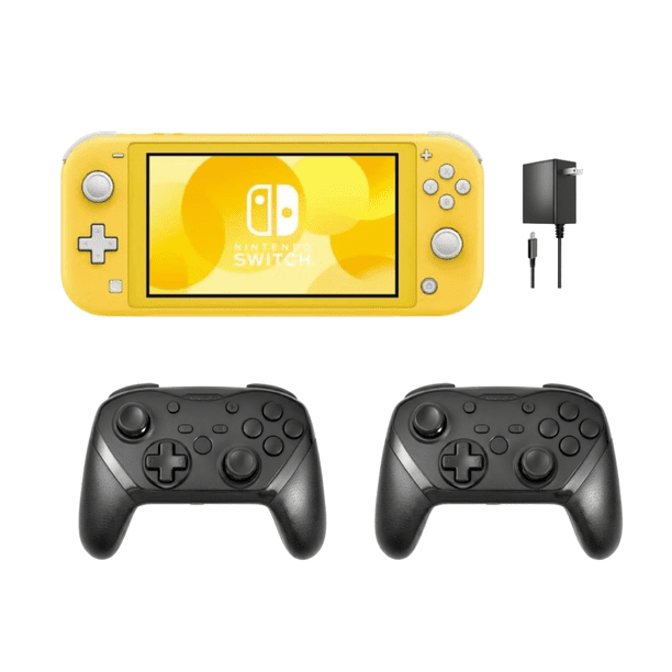 Nintendo Switch Lite Handheld Video Game Console (Yellow) Refurbished - Multiplayer Bundle with 2 RetroFam Wireless Pro Controllers, Gamepad & Charger