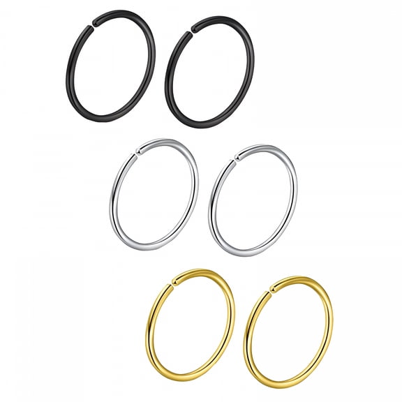 DESIGNICE 24 Gauge Nose Stud Small Nose Ring Hoop 6 Pcs Non Pierced Clip on Closure Round Ring Nose Rings Set Non Piercing Swirl Septum Nose Ring