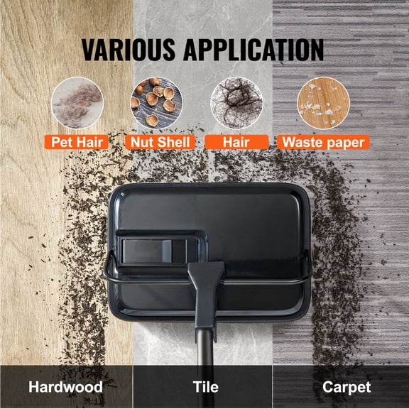 Manual Carpet Sweeper Black 7.87in Sweeping Path 300ml Dustbin Non Electric Floor Sweeper for Home Office Hardwood Rugs Laminate