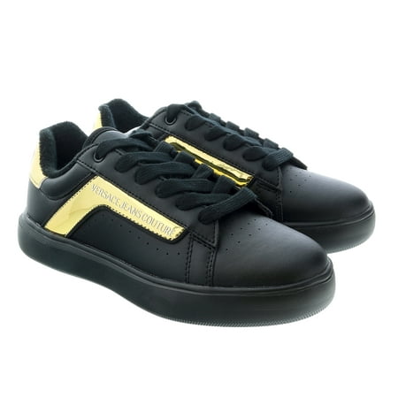 

Versace Jeans Couture Black Gold Trim Fashion Lace Up Court Sneakers-5 for Womens