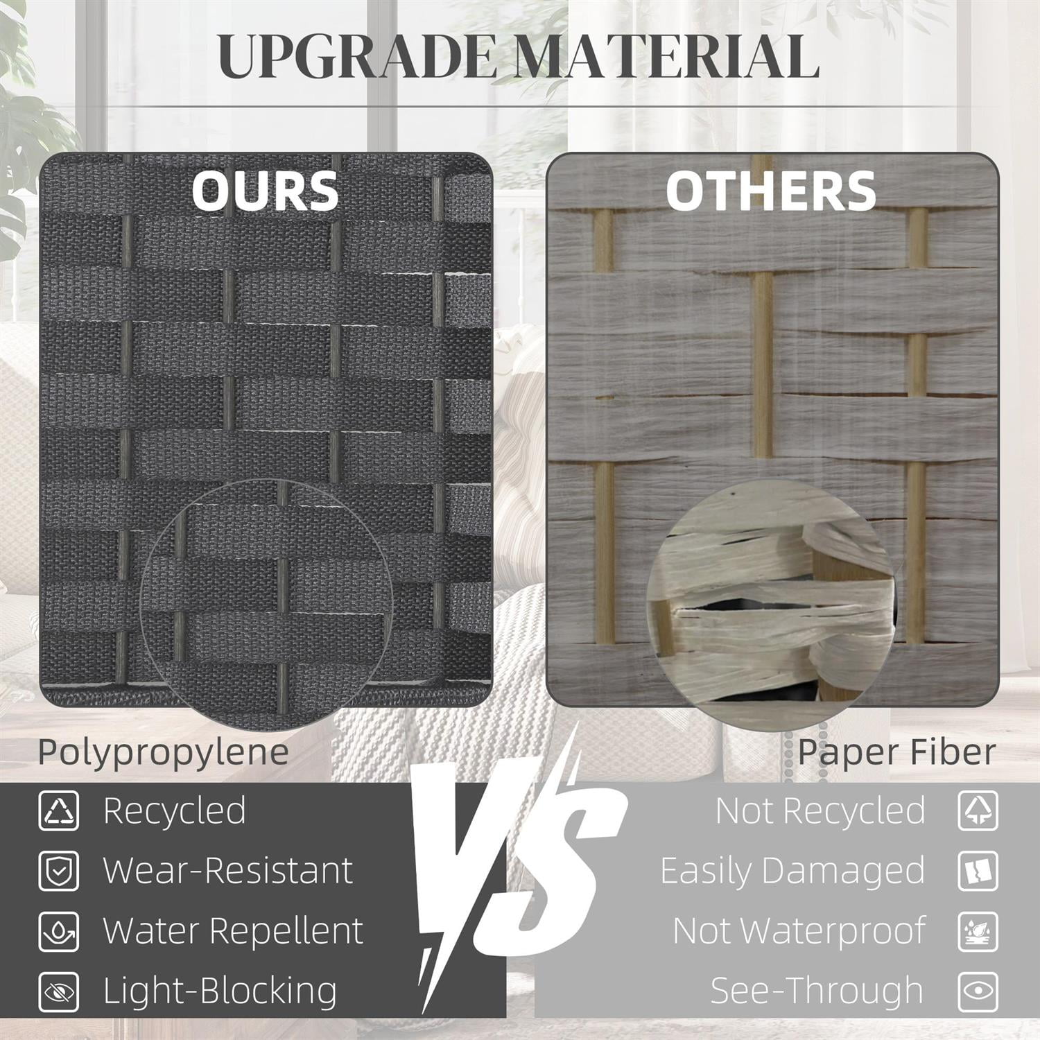 Demi Bonn 4 Panel Folding Room Divider Screen, 5.6' Tall Privacy Screen, Home Office Partition, Space Saving Design, Easy to Assemble, Gray