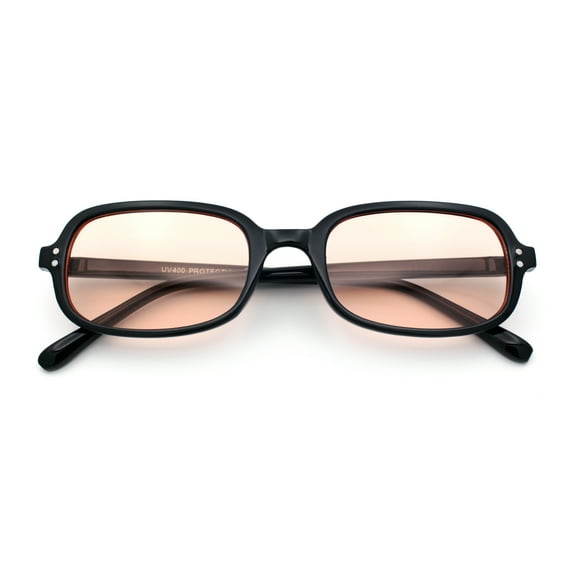 Womens Rectangular Snug Dad Fashion Thin Plastic Sunglasses Black - Beige