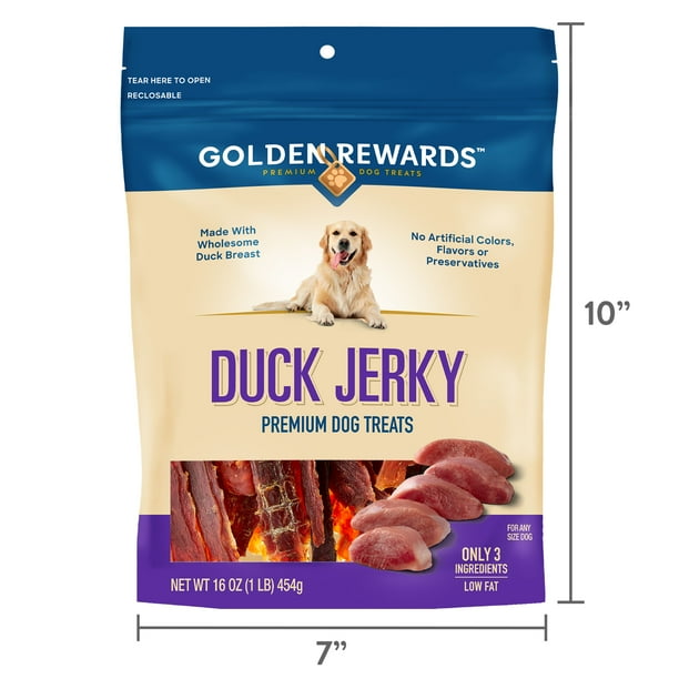 Golden Rewards Dog Treats Duck Jerky Premium 16 oz