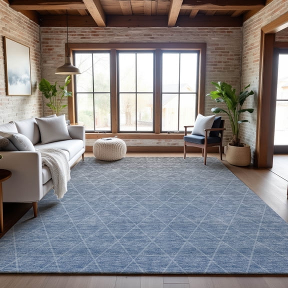Addison Rugs Mayfield Premium Machine Washable Transitional Geometric Blue Rectangle Rug, 5' x 7'6"