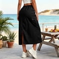 thumbnail image 5 of Women's Drawstring Waist Cargo Midi Skirt, Casual Solid Color Long Skirt with Pockets, Relaxed Fit Utility Skirt for Daily Outdoor Work Wear 02-Black XXL, 5 of 5