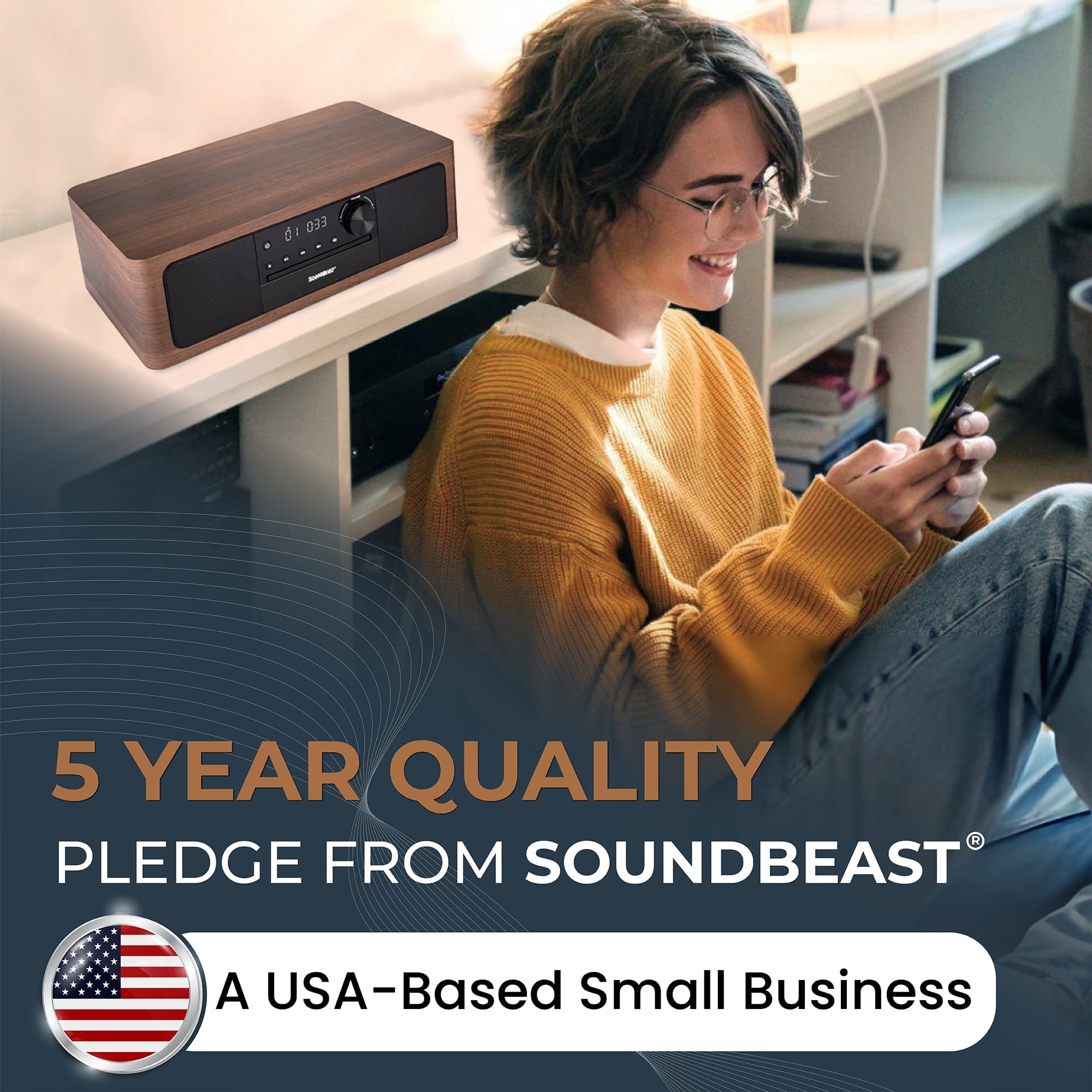 SoundBeast Stereo Shelf System with CD Player, Bluetooth, FM Radio, USB Playback, Aux in, Optical in, Alarm Clock, & Remote Control