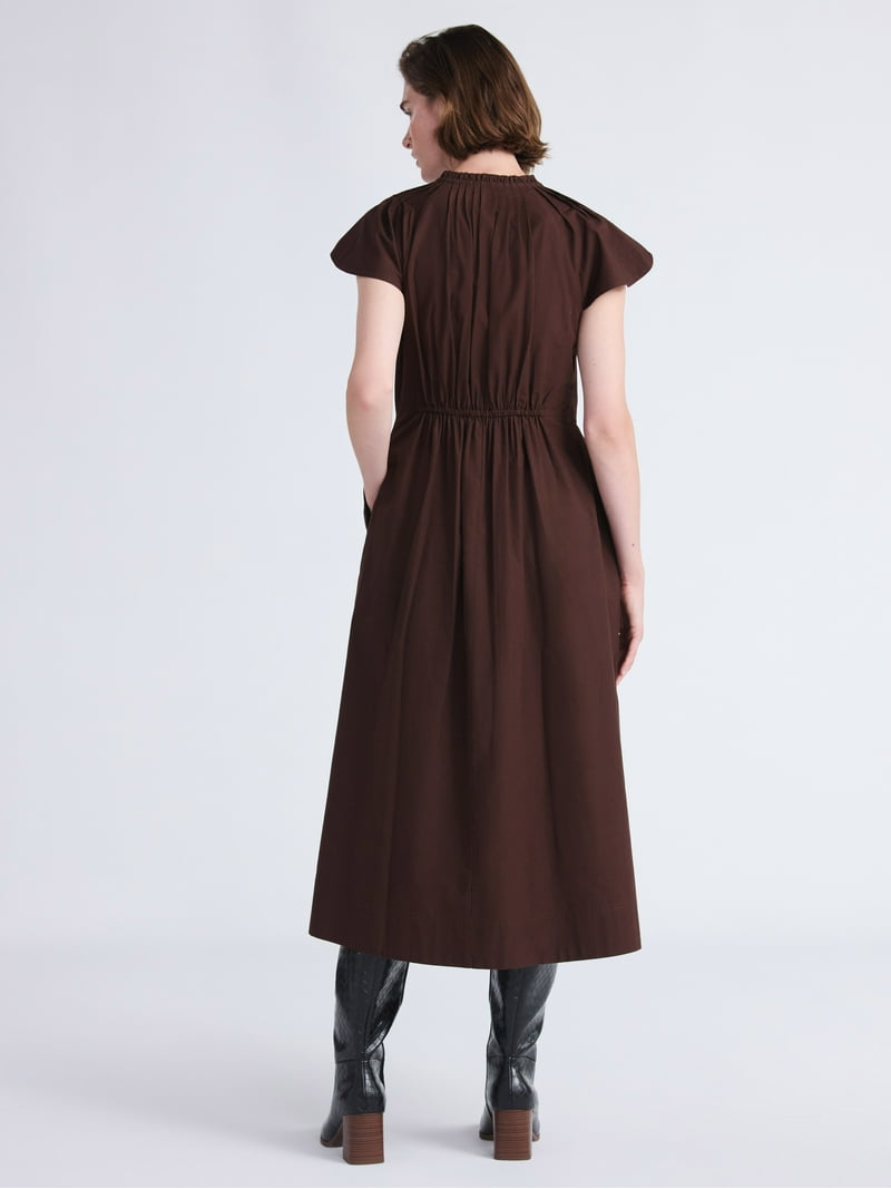 Free Assembly Women's and Women's Plus Zip Front Cotton Maxi Dress