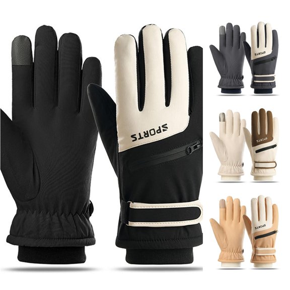 Ticikt Adult Ski Gloves, Thick Warm Waterproof Windproof Touch‑Screen Winter Gloves for Skiing & Cycling,Black