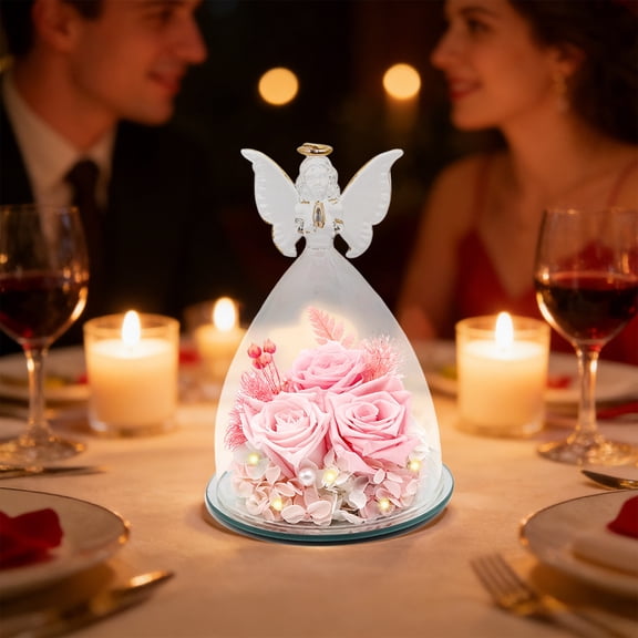 Eternal Rose Glass Cover Little Angel Ornament, Valentine's Day Gift