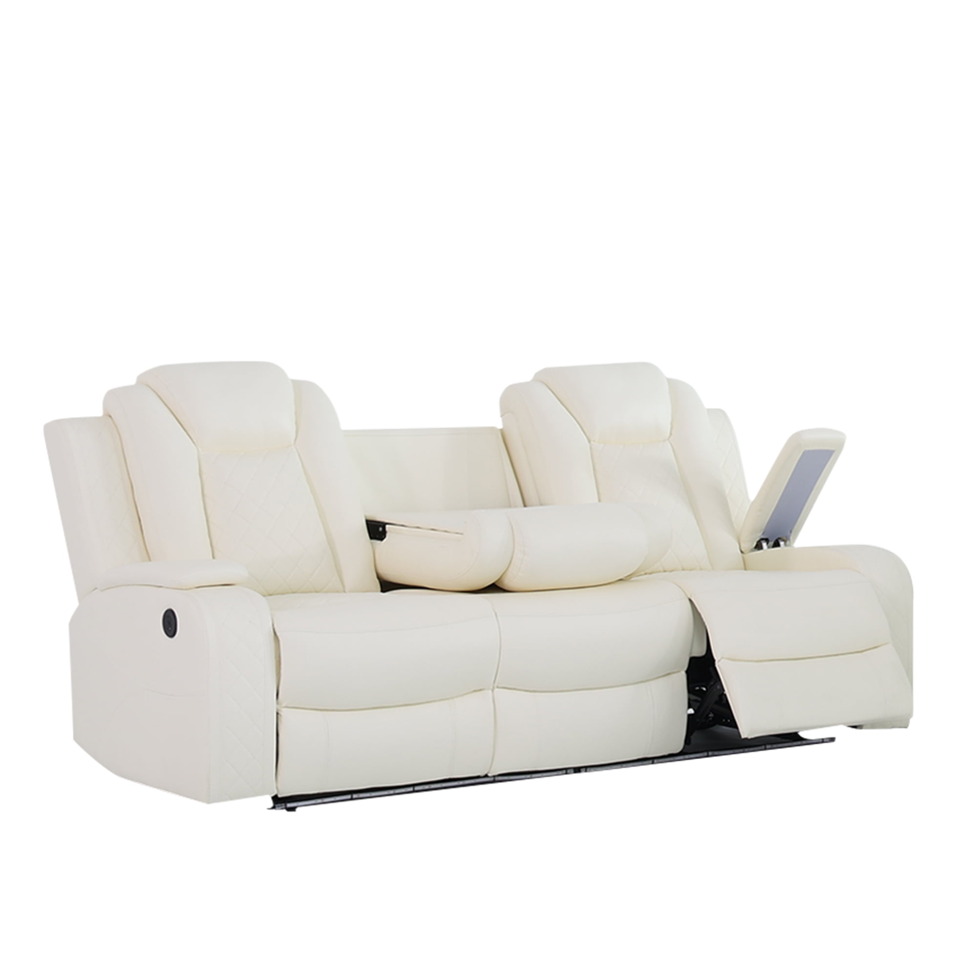 MAYEERTY White Breathing Leather 3-Piece Living Room Recliner Sofa
