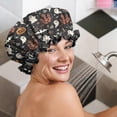 thumbnail image 5 of Shower Caps,Halloween Ghosts Castles and Pumpkins Waterproof Shower Cap for Women 4 Pieces,Double Reusable Hair Cover for Shower PEVA Elastic Stretch Hem, 5 of 7