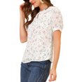 thumbnail image 4 of INSPIRE CHIC Women's Peter Pan Collar Chiffon Floral Top Puff Sleeve Blouse XS White, 4 of 6