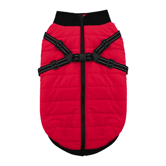 Furmate Dog Winter Coat with Harness, Waterproof Warm Jacket with Zipper & Fleece Lining for Small Medium Large Dogs (Red,3XL)