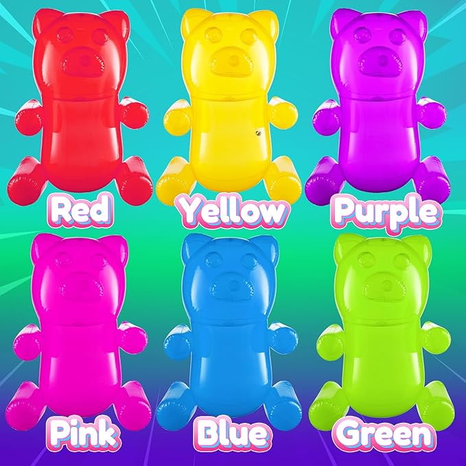 Rykon Inflatable Gummy Bears, Pack of 6, 24-Inch Big Blow Up Pool Toys, Candy Land Theme Decorations, Birthday Party Supplies & Photo Booth Props