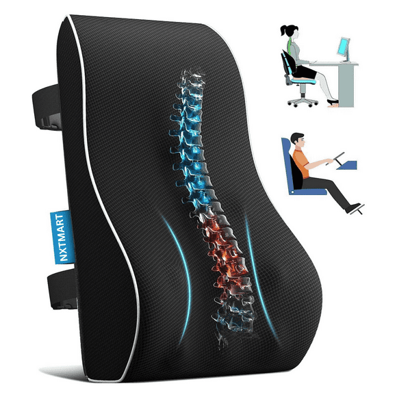 Ergonomic Lumbar Support Pillow for Office Chair & Car - Memory Foam Back Cushion with Adjustable Straps
