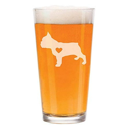 

16 oz Beer Pint Glass Cute Frenchie French Bulldog With Heart