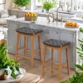 thumbnail image 2 of Counter Height Woven Saddle Bar Stool Set of 2 PU Leather Barstools for Kitchen Island, Outdoor Patio Dining Chair, 2 of 7