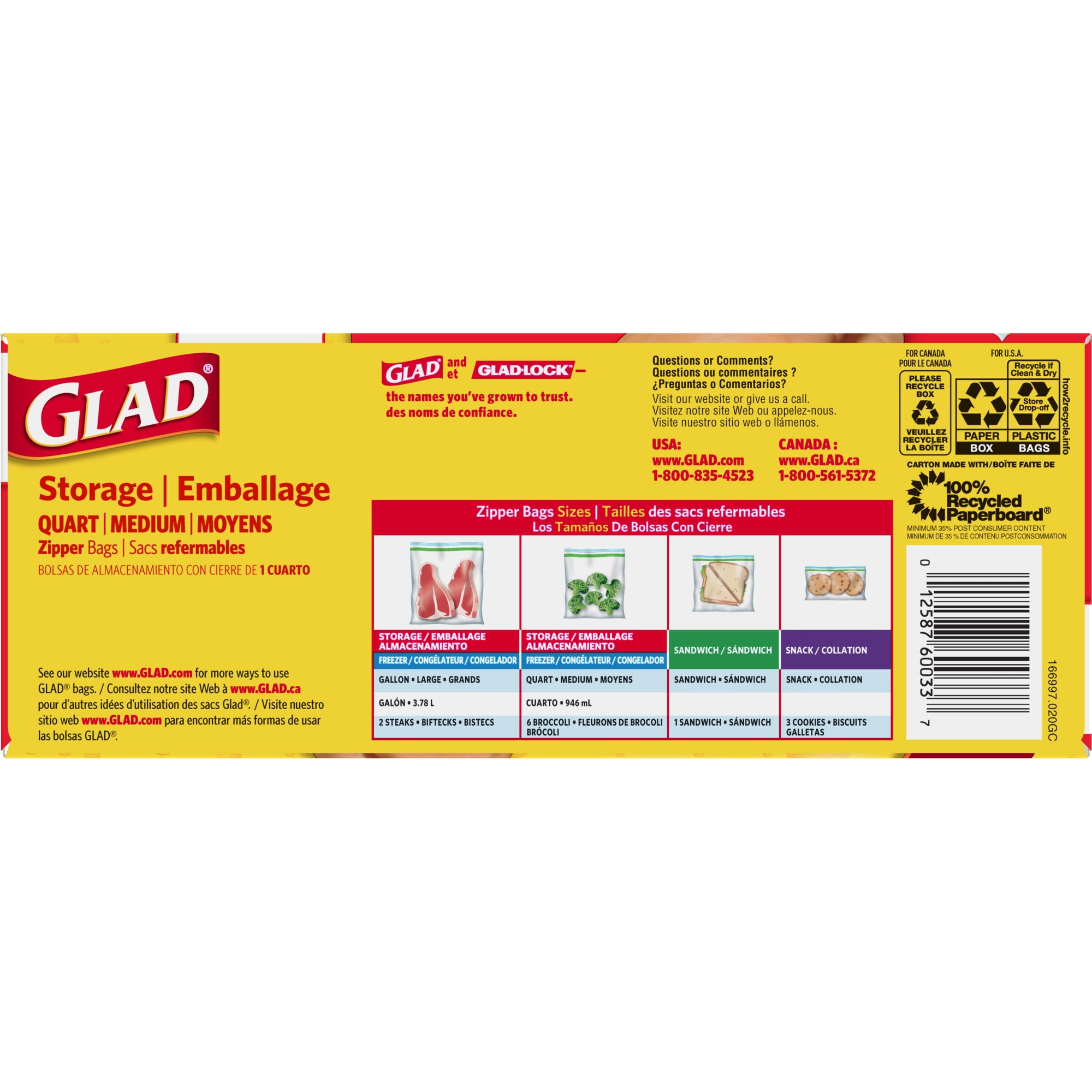 GLAD FREEZER ZIPPER* QUART 12/20CT#57035 - Gold Star Distribution Inc
