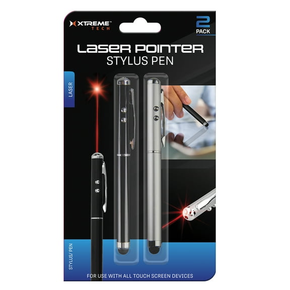 Xtreme Laser Pointer Battery-Powered Blue/Red Ballpoint Pens, Touchscreen Stylus