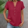 thumbnail image 2 of Hecho para Más Camisa Mujeres Cuello en V Suelto Ajuste Botón Sólido Abajo Blusas Manga Larga Casual Tops de Verano, 2 of 9