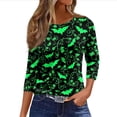 thumbnail image 2 of Halloween Shirts for Women 3/4 Sleeve Casual Tunic Tops Funny Bat,Ghost,Pumpkin Printed Costume Holiday Blouses Green XL, 2 of 4