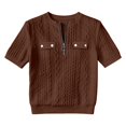 thumbnail image 4 of Rhuody Tops For Women Short Sleeve Solid Color Zip Front Crewneck Tee Charm Womens Clothes Coffee, 4 of 4