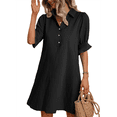 thumbnail image 1 of Vestido Camisero Informal para Mujer, con Mangas con Volantes, Botones y Bolsillos, Color Negro, Talla M, 1 of 5