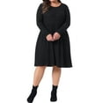 thumbnail image 2 of Vestidos de mujer de tallas grandes Agnes Orinda, vestido midi de punto acanalado de manga larga y cuello redondo 4X negro, 2 of 6