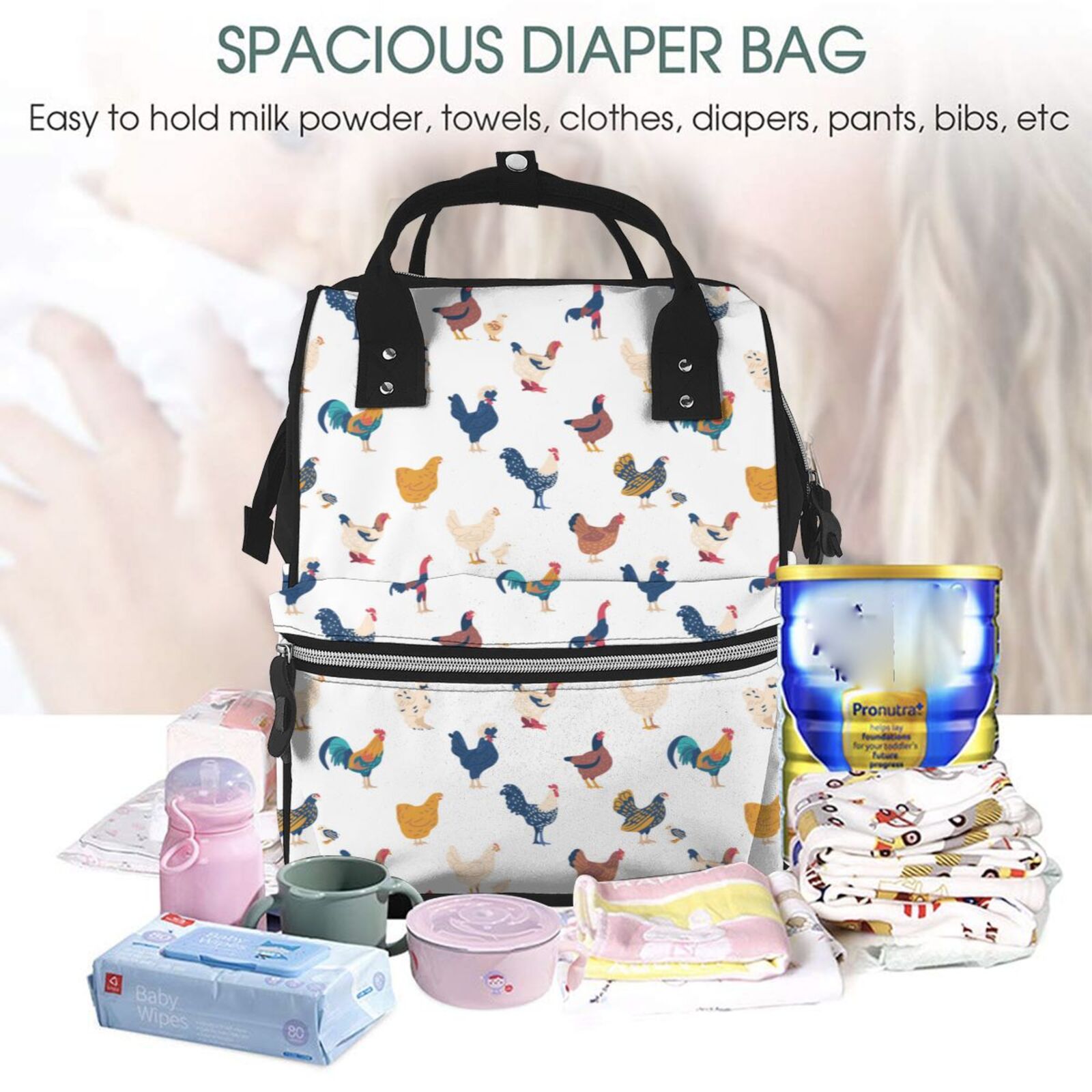 Kdxio Baby Diaper Backpack,Multi-Function Travel Backpack Nappy Bags,Nursing Bag, Fashion Mummy,Roomy Waterproof for Baby Care(Various Rooster)
